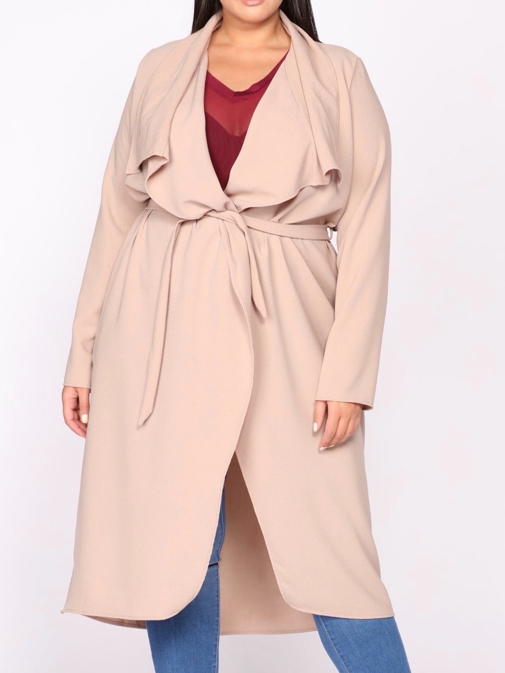 Draped Tie-Waist Trench Coat in Walnut